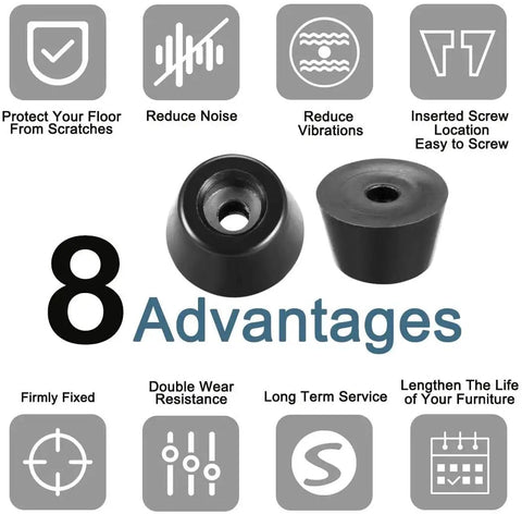 Durable Rubber Feet Bumpers With Metal Ring D25x19xH15mm Black 50 Pcs showing 8 advantages for furniture protection