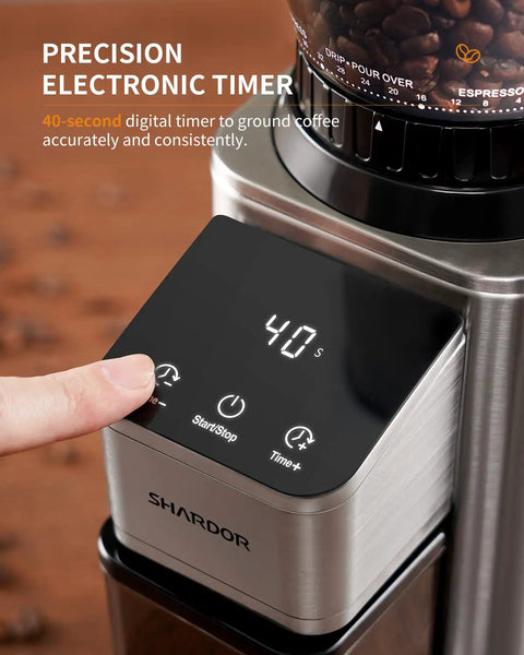 Conical Burr Coffee Grinder With 48 Grind Settings For Espresso, Drip And French Press, Upgraded Anti Static Tech, Precision Timer