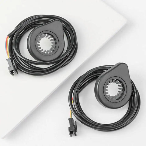 Two black Pedal Assist Sensor For Electric Bikes With 12 Magnets Durable Shockproof ABS Housing 1 Meter Cable units