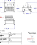 Technical diagram of 2 In 8 Out Terminal Block Module For DIN Rail And Panel Mount Power Distribution Breakout Board 25A Rating