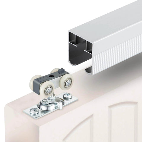 60Inch Sliding Pocket Door Hardware Kit With Aluminum Track And Soft Close Rail, showing connected smooth quiet glide rollers