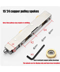Heavy Duty Aluminum Window Pulley With Double Copper Wheels And Precision Bearings For Smooth Gliding Sliding Systems close-up view with dimensions and rust-resistant copper bearings.