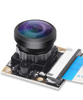 Raspberry Pi Camera For Pi 4 B With 222 Degree Fisheye Wide Angle, Night Vision, 5MP 1080p OV5647 Video Module For Pi 3 A, 3 B, 3 B Plus, Pi 2 And 3 B Plus, Dope DIY Webcam For Projects; Image shows close-up of camera module with fisheye lens and ribbon cable.