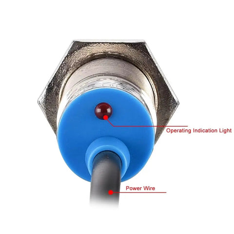 Inductive Proximity Sensor Switch M12 Shield Type LJ12A3 2 Z BY 2mm Detect Distance 10 To 30 V DC 200mA PNP Normally Open 3 Wire Cable 120cm For Metal Detection and Automation, blue rear view with cable