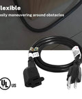 Coiled Heavy Duty Extension Cord 3 Feet 14 AWG 15A 125V Black UL Listed 1875W showing plugs and labels.