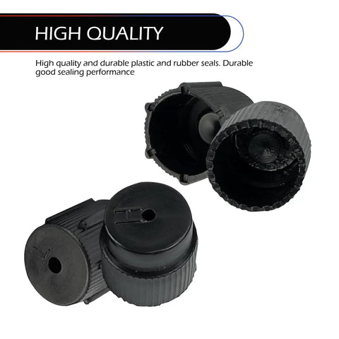 10 Pack Must Have Universal Car AC Valve Caps for High and Low Pressure Ports, durable black plastic caps with rubber seals