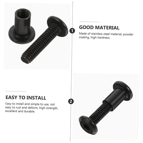 Set Of Five Heavy Duty Binding Screws And Countersunk Cap Nuts for Furniture Hardware, black stainless steel, easy to install.
