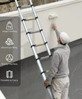 Man using the Ten And A Half Foot One Button Retraction Telescoping Ladder Aluminum Lightweight Bombproof Go To Portable Extension Ladder