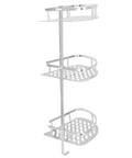 3 Tier Corner Shower Shelf Wall Mounted Bathroom Organizer With Hollow Carved Drainage Design Space Efficient Aluminum Rack And Hardware Kit For Shower Toilet Kitchen Storage No Fuss, silver corner view