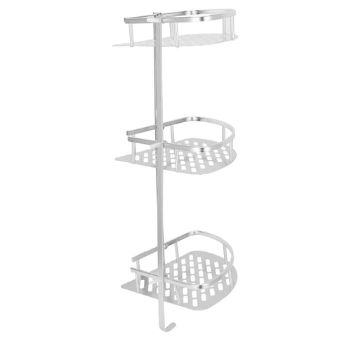 3 Tier Corner Shower Shelf Wall Mounted Bathroom Organizer With Hollow Carved Drainage Design Space Efficient Aluminum Rack And Hardware Kit For Shower Toilet Kitchen Storage No Fuss, silver corner view