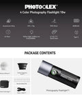 RGB Photography Light On The Go 10W Portable Fill Light With 8400mAh Battery and accessories, including silicone diffuser.