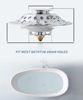 Lightweight Stopper, Bathtub Drain Plug for Various Drain shown from above, chrome finish, designed to fit standard drain holes.