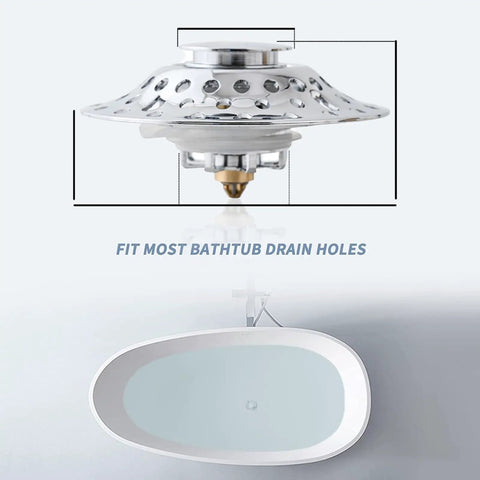 Lightweight Stopper, Bathtub Drain Plug for Various Drain shown from above, chrome finish, designed to fit standard drain holes.
