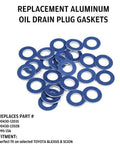 Aluminum Oil Drain Plug Gasket Kit 24 Pcs Replacement Seals Pro Grade Fits Toyota Lexus Scion Crush Washer Style in blue aluminum.