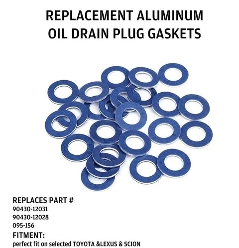 Aluminum Oil Drain Plug Gasket Kit 24 Pcs Replacement Seals Pro Grade Fits Toyota Lexus Scion Crush Washer Style in blue aluminum.