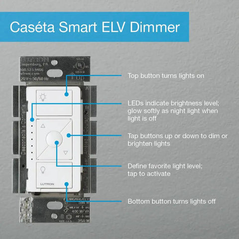 Smart Dimmer Switch For ELV Lighting With Hub Required, 250W LED, Single Pole And 3-Way Compatibility, Neutral Required details