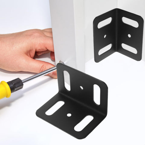 Installing heavy duty metal corner brackets L shaped right angle braces on furniture