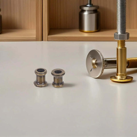 Grab These 8pcs Long Thread Lamp Pipe Couplers Made Of Heavy Duty Zinc To Join Light Fixture Connectors And Extend Pendant Rods With Ease For Any Home Glow Project, two zinc couplers on table