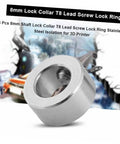 8mm stainless steel lock collar for T8 lead screw, shown on blurred industrial background, suitable for 3D printer use