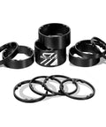 11 Piece Bike Headset Spacer Set with Aluminum Alloy and Carbon Fiber, includes 2 3 5 10 15 20 mm sizes, shown in black finish.
