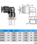 Pneumatic Male Elbow Push To Connect Fittings Half Inch Tube Outer Diameter To Half Inch NPT Thread 90 Degree Copper And Plastic Body