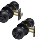 Matte Black Privacy Door Knob Set Four Pack Keyless Interior Door Lock for Bedroom or Bathroom Round Ball Handle on display