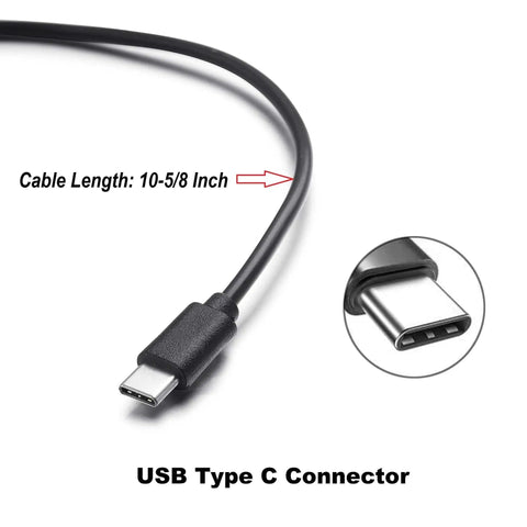 Close-up of USB Type C connector cable with 10-5/8 inch length, part of Waterproof 12V and 24V to 5V DC Converter With USB C Output 3A Max High Efficiency Up To 96 Percent Ideal For Raspberry Pi 4 Smartphones And Car Electronics.