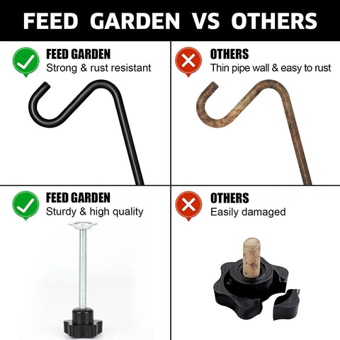 Heavy Duty 14 Inch Deck Hooks 2 Pack Bird Feeder Hangers For Rails Fits 1 To 3 Inch Thick Decks Black Powder Coated Steel Weatherproof Outdoor Bird Feeder Hanger comparison image showing Feed Garden product vs others