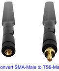 Twin Pack SMA Female to TS9 Male Antenna Adapter for 4G LTE and WiFi Gear close-up showing gold-plated connectors.