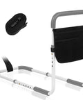 Heavy Duty Bed Rail For Seniors With Non Slip Foam Grip And Safety Strap ASTM Certified Bedside Guardrail shown with storage pocket