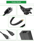 Heavy Duty Recliner Power Cord 2 Pin Adapter For Lift Chair Replacement, showing black cable details and plug connections.