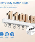 Heavy Duty Ceiling Curtain Track System With Wall Mount, Whisper Quiet Aluminum Roller Rail For Heavy Curtains, 10.5ft White Ceiling Mounted Track Rods With Silent Glide Strips And Hooks. 10lb aluminum curtain track with hooks
