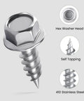 Heavy Duty Size Eight By One Half Self Tapping Gutter Screws Rock Solid Rust Resistant 410 Stainless Steel with Hex Washer Head.
