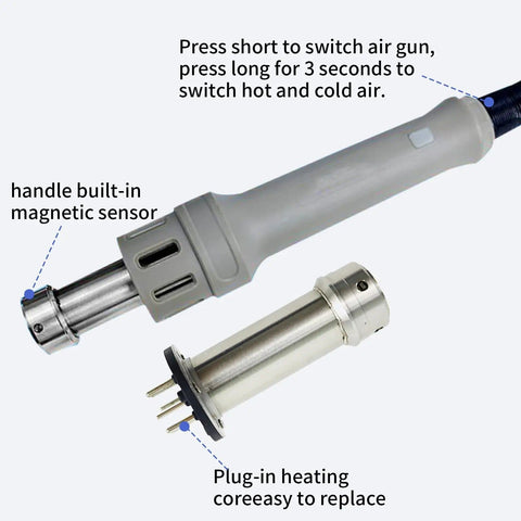 Hot Air Soldering Station With 1000W Power, ST862D handle and nozzle with plug-in heating element visible