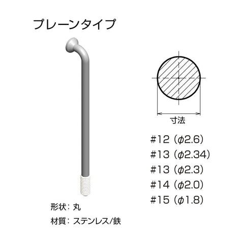 Diagram of spoke measurements in millimeters with labeled diameters for aluminum and stainless steel bike spokes.