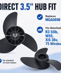 Beefy Three Blade Trolling Motor Propeller Replacement Kit With Hardware For Strong Thrust In Shallow Water, 3.5 hub fit diagram