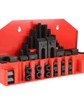 58 piece heavy duty clamp system with hardened press plate, red wall-mounted storage for 12mm milling clamp kit set for T slot machining
