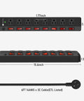 Heavy Duty 8 Outlet Power Strip With Individual Switches, 1200 Joules Surge Protection, 6 Foot Cord, Black, Wide Spaced Plugs, Dope for Home Office, Entertainment Setup, and Multi Device Charging, black 8-outlet power strip with 6 ft cord