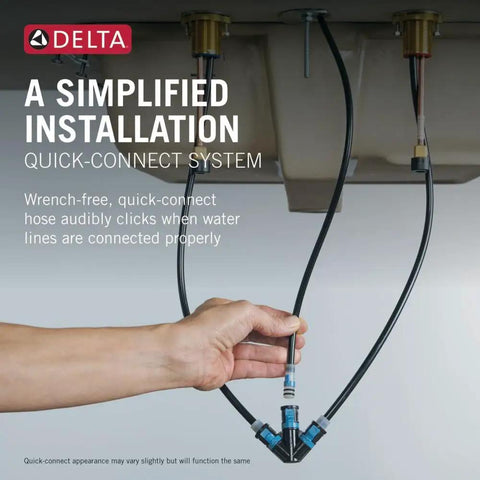 Hand installing Delta quick-connect system for Woodhurst Chrome 3 Hole 8 Inch Widespread Bathroom Faucet