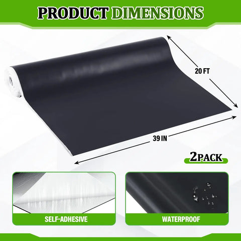 Premium Heavy Duty 50 Mil EPDM Rubber Roofing Membrane 39 By 20 Feet Black Two Roll, showcasing dimensions of 39in x 20ft.