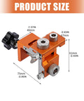 Product size diagram of 3 In 1 Wood Joinery Drill Jig Set Adjustable Hole Locator Puncher with dimensions for easy reference.