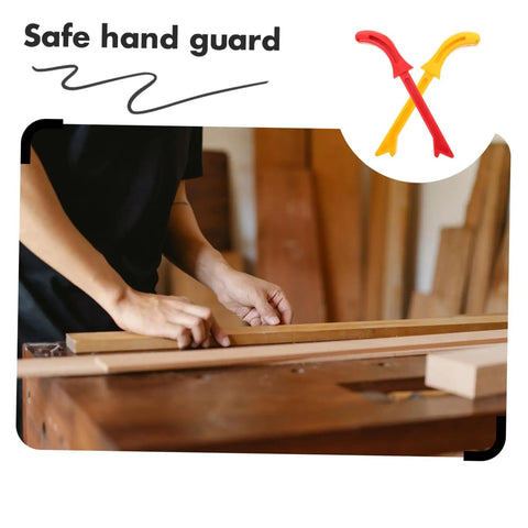 Using 2 Pack Woodworking Push Sticks for Safety and Precision on wood, ergonomic jointer push blocks visible