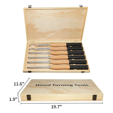 Full Size Indexable Carbide Tipped Wood Lathe Turning Tools Set With Rubber Handle, 6 In 1 Kit in wooden box with six tools