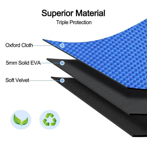Layers of Oxford cloth, EVA, and soft velvet for Portable Clamshell Electronic Organizer Case for Earbuds Headphones and Chargers.