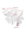Clear Acrylic Aquarium Hose Clips 2 Pack Soft Tube Fixture Holder Clamps, dimensions shown, sturdy plastic for pump hoses.
