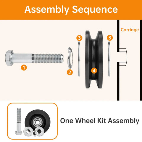 Carriage Wheel Kit For Ladder Hoist Replacement Parts TP250 TP400 4 Pack Rugged Carbon Steel Wheel Assembly diagram