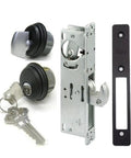 Keyed Hookbolt Door Lock Set with Key and Thumbturn in Duronotic Bronze shown with keys and strike plate