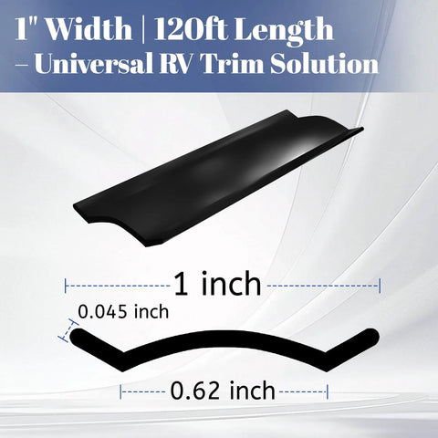RV trim molding insert, 1-inch width, 120 ft length, black exterior weather-stripping for campers