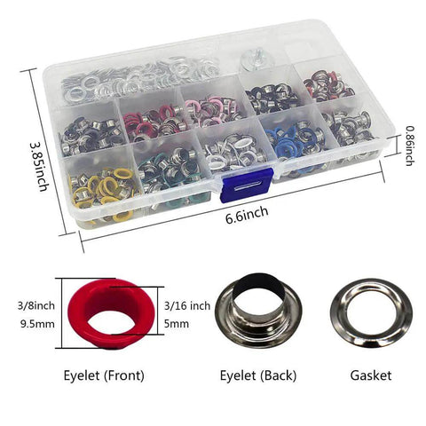 300 Set Metal Grommet Kit With Eyelets And Washers, Includes Base, Punch And Install Tool, 10 Color Grommets, Storage Box Display