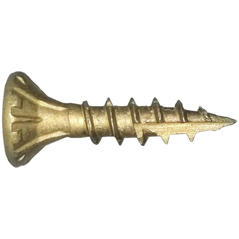 Close-up of 8 By 3/4 Inch Bronze Coated Exterior Wood Screws ACQ Compatible All Weather Workhorse Multipurpose Self Countersinking Torx Drive Heat Treated